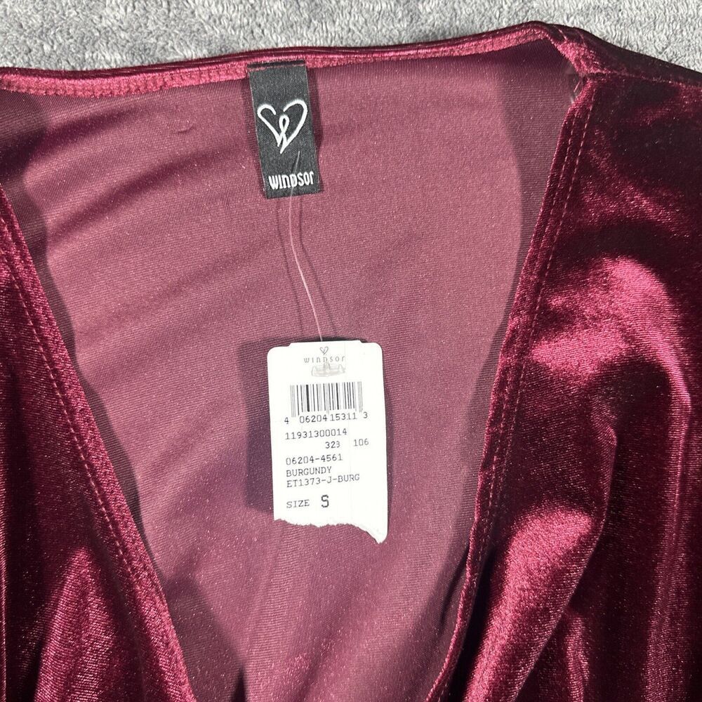 Windsor Burgundy Velvet Bolero Sz S Red Bell Sleeves Tie 90s Y2K Vamp Holiday - Picture 2 of 8